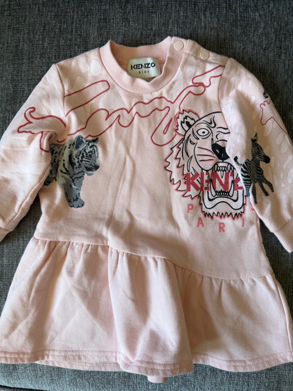 Kenzo Kids Pink Tiger Graphic Peplum Dress